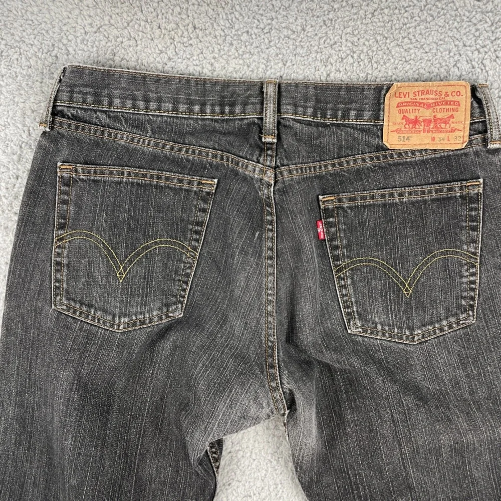 Levi's Jeans Mens 34x32 Black‎ Gray 514 Slim Straight Denim Pants Made in Mexico